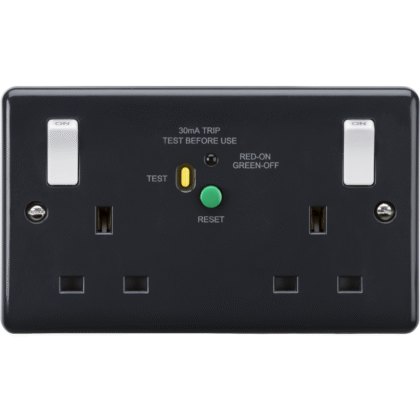13A Double Gang RCD Switched Plug Socket 30mA Part M Compliant Knightsbridge
