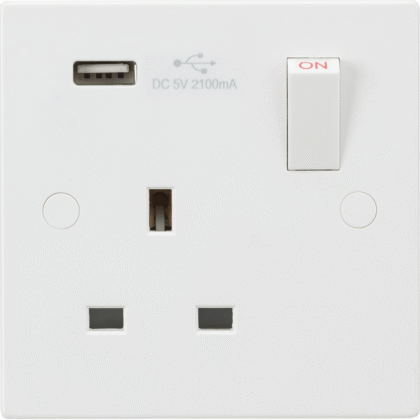 13A Single Gang Switched Plug Socket with USB Port Knightsbridge SN9903