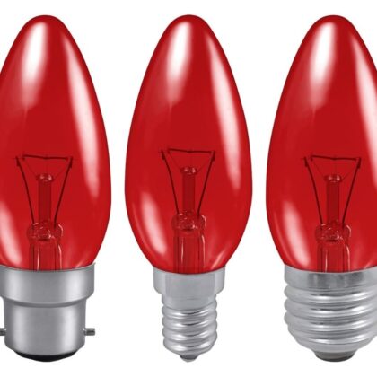 2 X Fireglow Candle Light Bulb 40W BC ES SES Red Crompton FIRCAN40