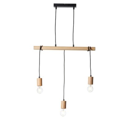 Modern Wooden Linear Ceiling Pendant Light 3 x 10W E27 Endon Sven