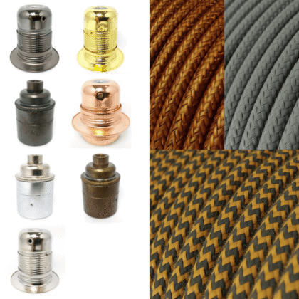 Create Your Own / Rewire Ceiling Pendant Light Kit Round Fabric Cable ES E27