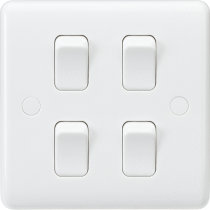 10AX Single 4 Gang 2 Way Rocker Light Switch Single Plate White Curved Edge
