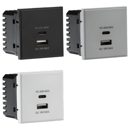 Dual USB Charger Euro Module 18W QC / 45W USB-PD 50 x 50mm Knightsbridge