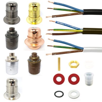 Table Lamp Rewire Kit ES E27 Inline Switch Brass Copper Chrome Nickel