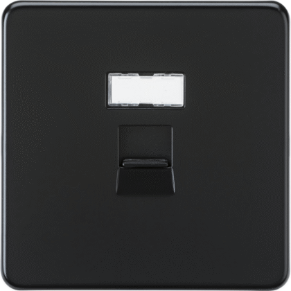 Screwless Metal Flat Plate UTP CAT6a RJ45 Ethernet Network Outlet - Matt Black