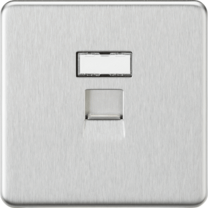 Screwless Flat Plate UTP CAT6a RJ45 Ethernet Network Outlet - Brushed Chrome