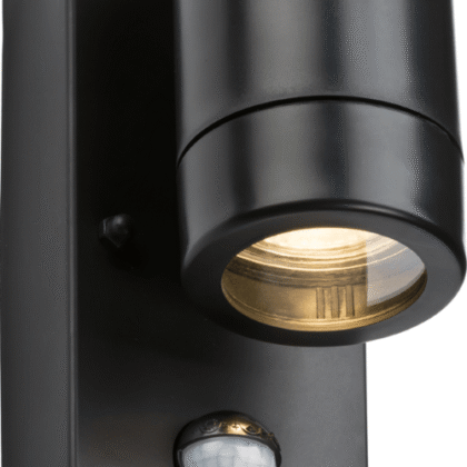 EAMON - 230V IP44 GU10 Polycarbonate Single wall light with PIR - Black EAPIR1BK