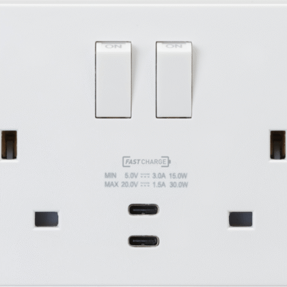 13A 2G DP Switched Socket with Dual USB-C 20V DC 1.5A Knightsbridge
