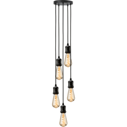 Vintage Style 5 Light Cluster Pendant Ceiling Light E27 Matt Black Knightsbridge
