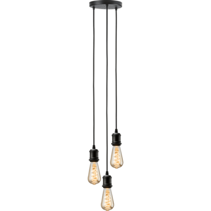 Vintage Style 3 Light Cluster Pendant Ceiling Light E27 Matt Black Knightsbridge