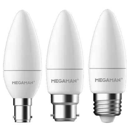 2 X LED Candle Light Bulb 3.5W B22 B15 E14 E27 Warm White 2800K Megaman
