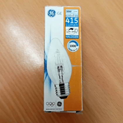 Halogen Clear Candle Light Bulb 30W E27 ES Warm White 2800K GE 1301010