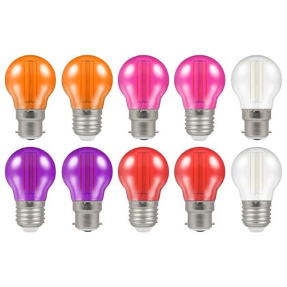 LED Coloured Filament Golf Ball Light Bulb 5W B22 E27 Crompton Pack of 10