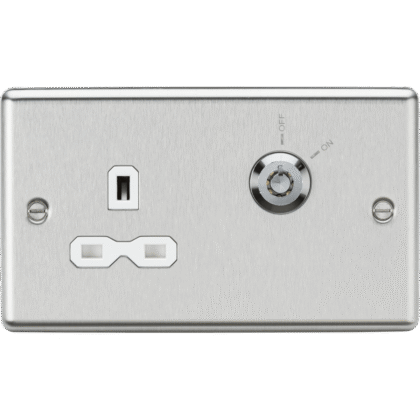 13A Single Gang Double Pole Key Lockable Plug Socket Brushed Chrome