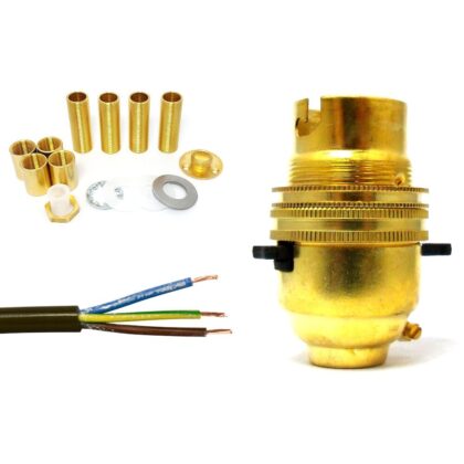 Table Lamp Rewire Kit B22 BC Threaded Rod Couplers Washers Cable Backplate 1/2"