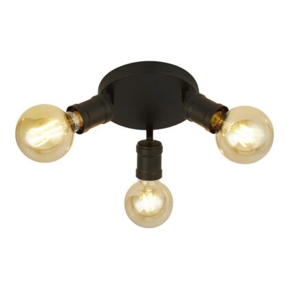 3 Light Round Ceiling Spot Light 60W E27 Black Metal