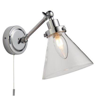 Chrome Plated Contemporary Switched Bathroom Wall Light with Glass Shade