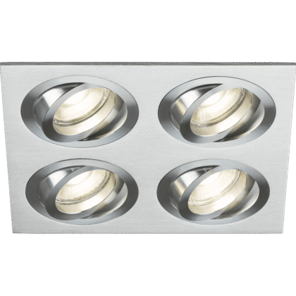 Square Tilt Architectural Quad Ceiling Downlight Fitting 10W GU10 Brushed Chrome