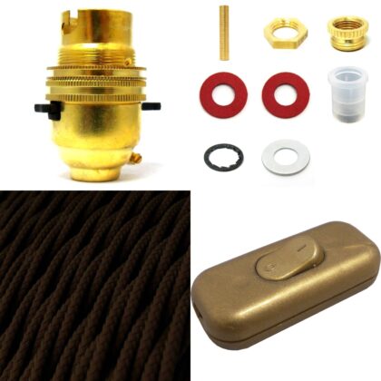 Table Lamp Rewire Kit Twisted Fabric Cable BC B22 Switched