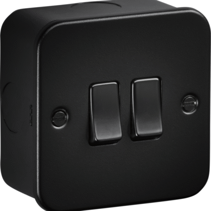 Black Metal Clad 10AX Double 2 Gang 2 Way Light Switch Heavy Duty Industrial