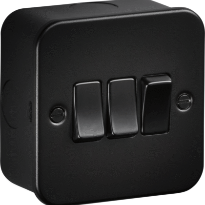 Black Metal Clad 10AX Triple 3 Gang 2 Way Light Switch Heavy Duty Industrial