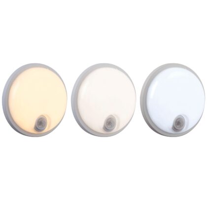 LED Round Outdoor Bulkhead Light with PIR Motion Sensor 15W CCT IP65 Saxby