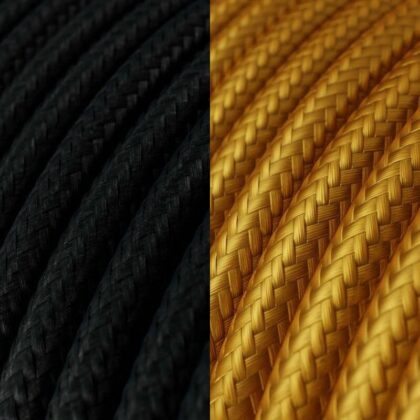 2 Core Braided Round Fabric Electrical Flex Cable Black or Gold 1m
