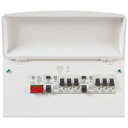 MK Sentry 12 Way Metal Consumer Unit with 100A Switch 2x 63A RCCB and 6x MCBs
