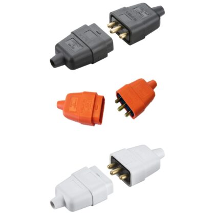 10A 3 Pin Mains Inline Connector Rubber Socket Black Orange White