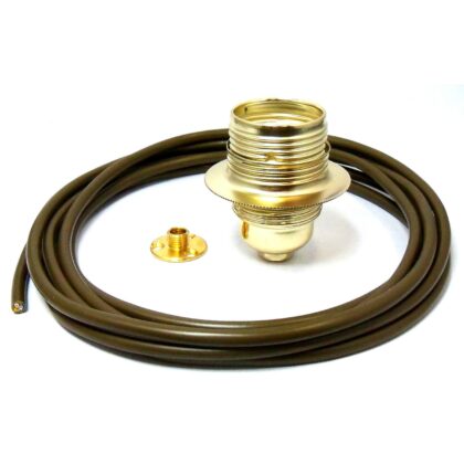 E27 ES Lamp Holder Rewire Kit 3M Gold Cable and Back Plate