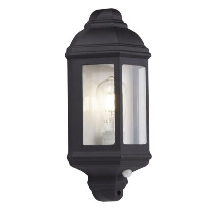 Outdoor Half Lantern Wall Light with PIR Motion Sensor 60W E27 Black