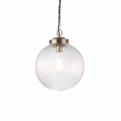Ribbed Glass Globe Ceiling Pendant Light 40W E27 Endon Brydon 71123
