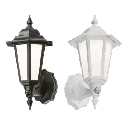 LED Outdoor Garden Wall Lantern with PIR 8W Cool White 4000K Black or White