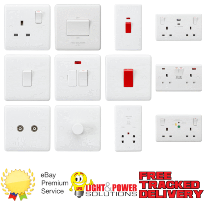 Curved Edge White Electrical Plug Sockets and Switches + USB Knightsbridge