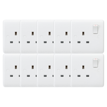 13A Single Gang DP Switched Plug Socket Curved Edge White Knightsbridge x10