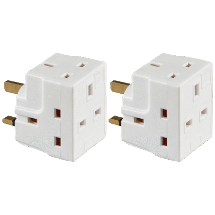 3 Way 3 Pin UK Multi Plug Socket Adaptor 13A Fused x2