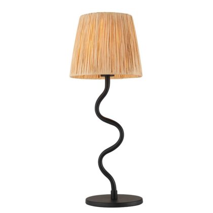 Modern Wriggle Table Lamp with Natural Raffia Shade Black