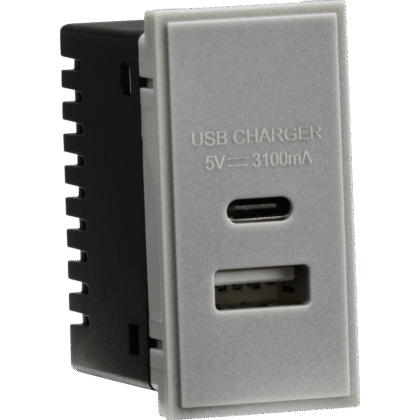 Dual USB Charger Euro Module 25 x 50mm Grey Knightsbridge NETUSBCGY