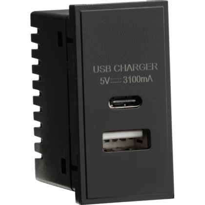 Dual USB Charger Euro Module 25 x 50mm Black Knightsbridge NETUSBCBK
