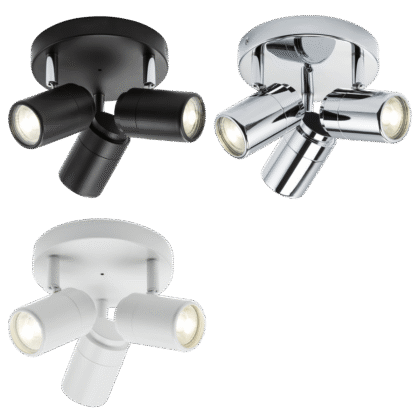 Modern 3 Way Round Plate Bathroom Triple Spot Light GU10 IP44 Knightsbridge