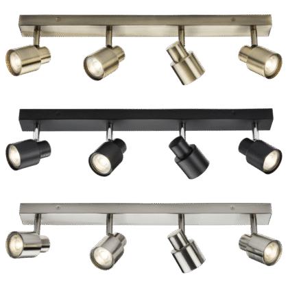 Quad 4 Bar Ceiling Spotlight 4 x GU10 Knightsbridge CSP4 BLACK BRASS CHROME