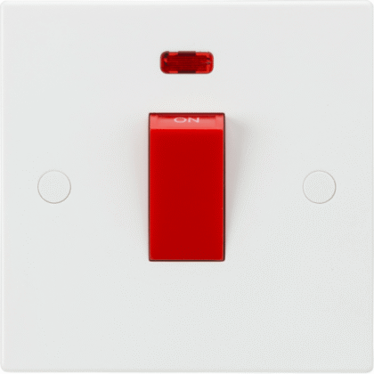 KNIGHTSBRIDGE WHITE SQUARE EDGE PLASTIC 45A 1G DP SWITCH WITH NEON SN8331N