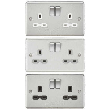 13A Double Gang DP Switched Plug Socket Brushed Chrome Knightsbridge