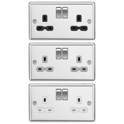 13A Double Gang DP Switched Plug Socket Polished Chrome Knightsbridge