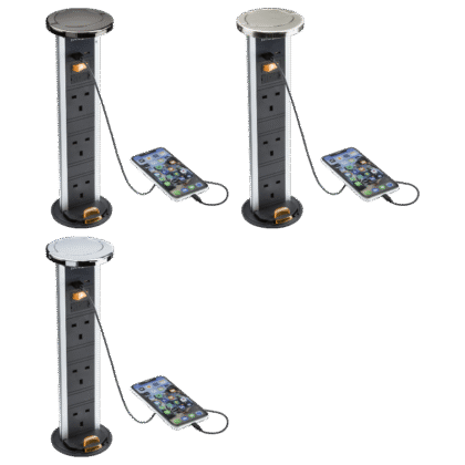 3 Gang Pop Up Extension Tower Socket with USB Type A + C Charger Knightsbridge