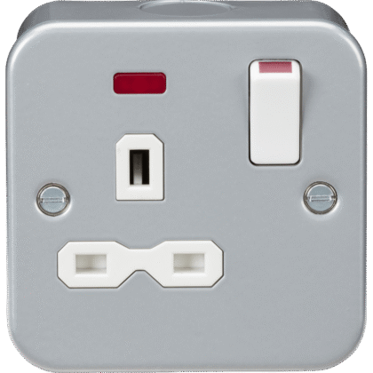 13A Metal Clad Single Gang Switched Wall Plug Socket with Neon Knightsbridge