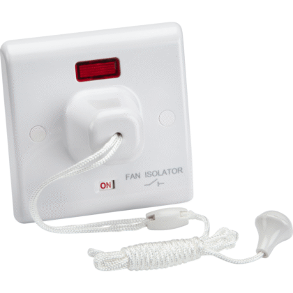 10 Amp Fan Isolator Bathroom Ceiling Pull Cord Switch with Neon