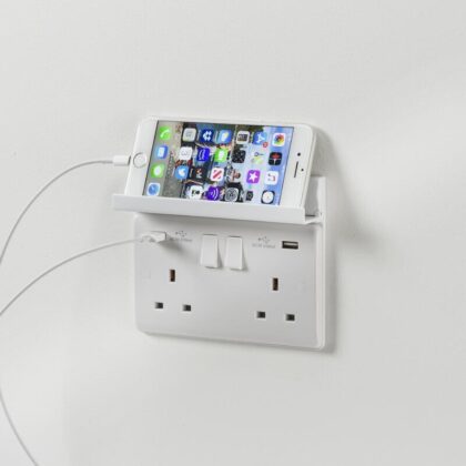 Double Gang Socket Fold Away Phone Charging Holder Tidy Wall Mounted Organiser