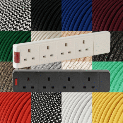 4 Gang UK Mains Funky Modern Decorative Fabric Cable 13A Extension Lead 2m
