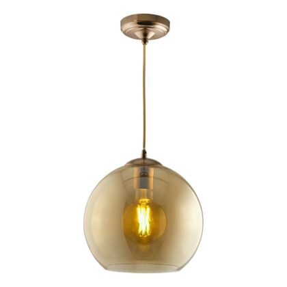 Antique Brass Amber Glass Single Pendant Ceiling Light 60W E27
